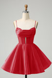 Cute Glitter Blue A Line Spaghetti Straps Corset Mini Dress with Beading