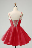 Cute Glitter Blue A Line Spaghetti Straps Corset Mini Dress with Beading
