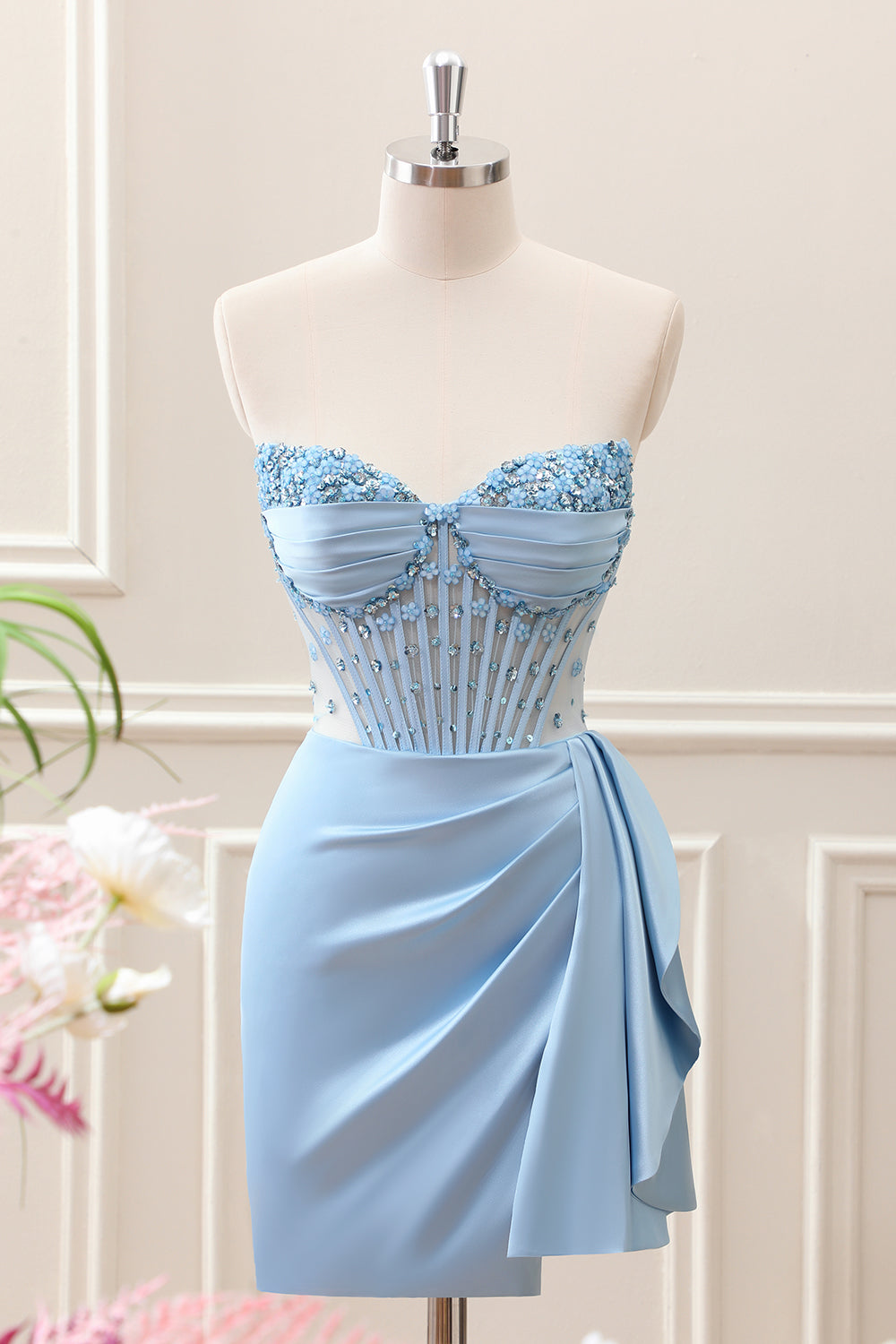 Berylove Women Sparkly Blue Bodycon Corset Homecoming Dress with Beading Sweetheart Mini Cocktail Party Dress, Blue / US6 Berylove Women Sparkly Blue Bodycon Corset Homecoming Dress with Beading Sweetheart Mini Cocktail Party Dress, Blue / US6