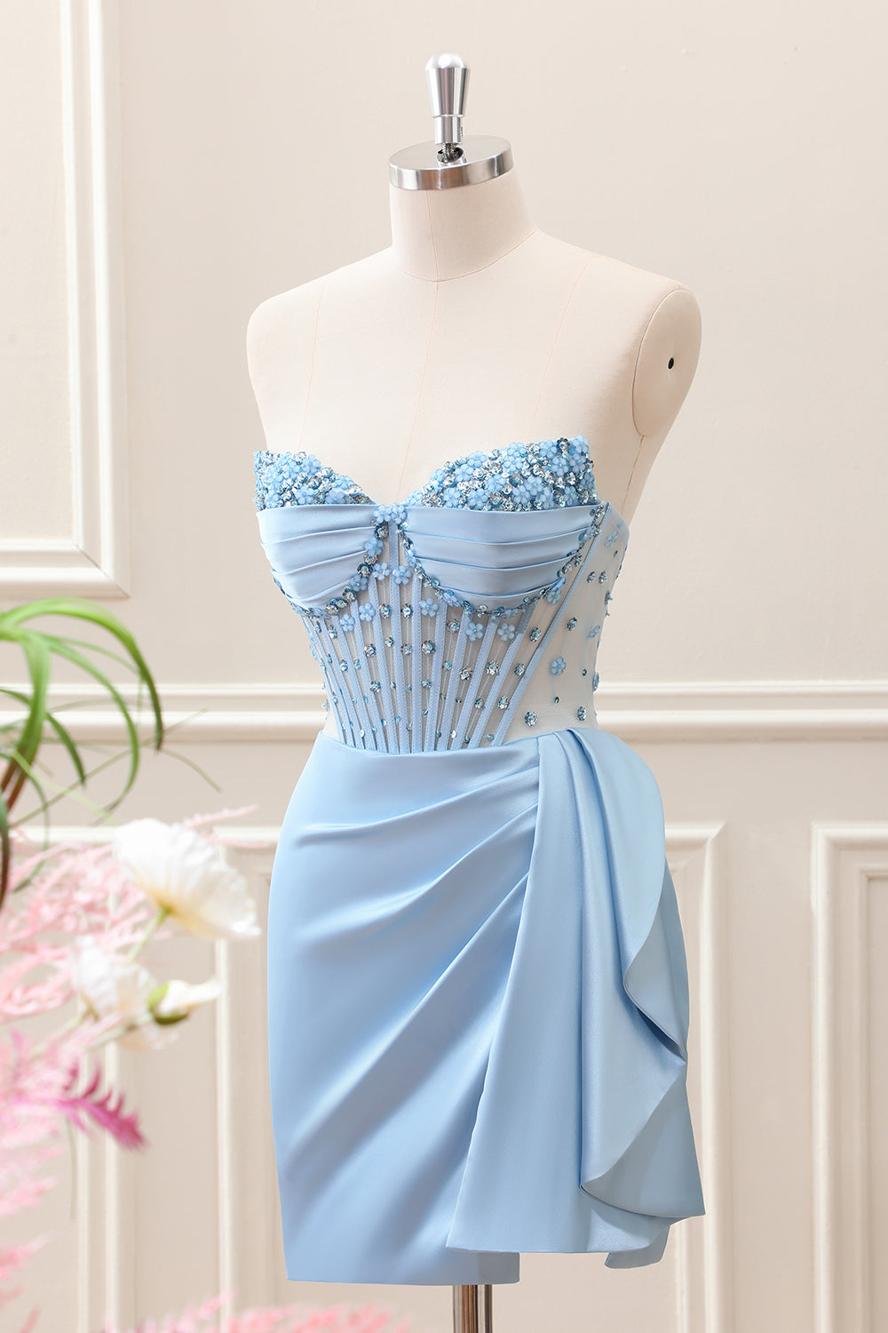 Berylove Women Sparkly Blue Bodycon Corset Homecoming Dress with Beading Sweetheart Mini Cocktail Party Dress, Blue / US6 Berylove Women Sparkly Blue Bodycon Corset Homecoming Dress with Beading Sweetheart Mini Cocktail Party Dress, Blue / US6