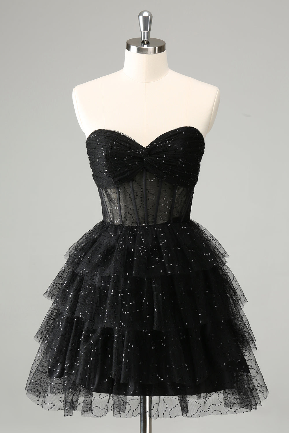 Berylove Women Sparkly Cute Homecoming Dress A Line Black Sweetheart Tiered Corset Mini Party Dress, Black / US24W Berylove Women Sparkly Cute Homecoming Dress A Line Black Sweetheart Tiered Corset Mini Party Dress, Black / US24W