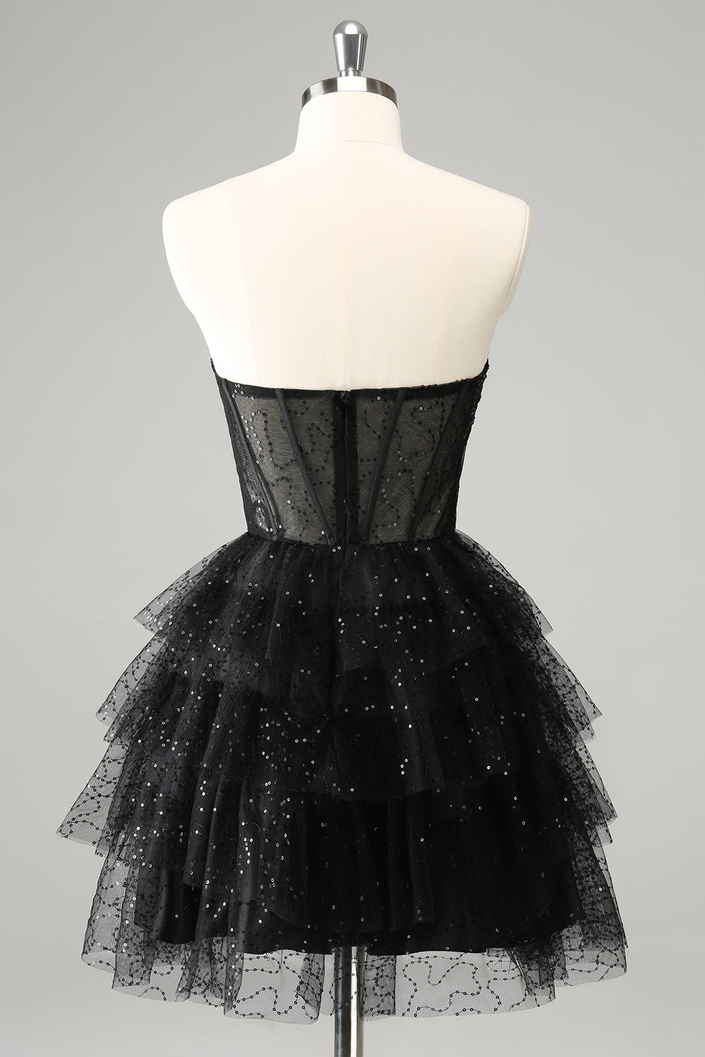 Sparkly A Line Black Sweetheart Tiered Corset Cute Mini Dress Sparkly A Line Black Sweetheart Tiered Corset Cute Mini Dress
