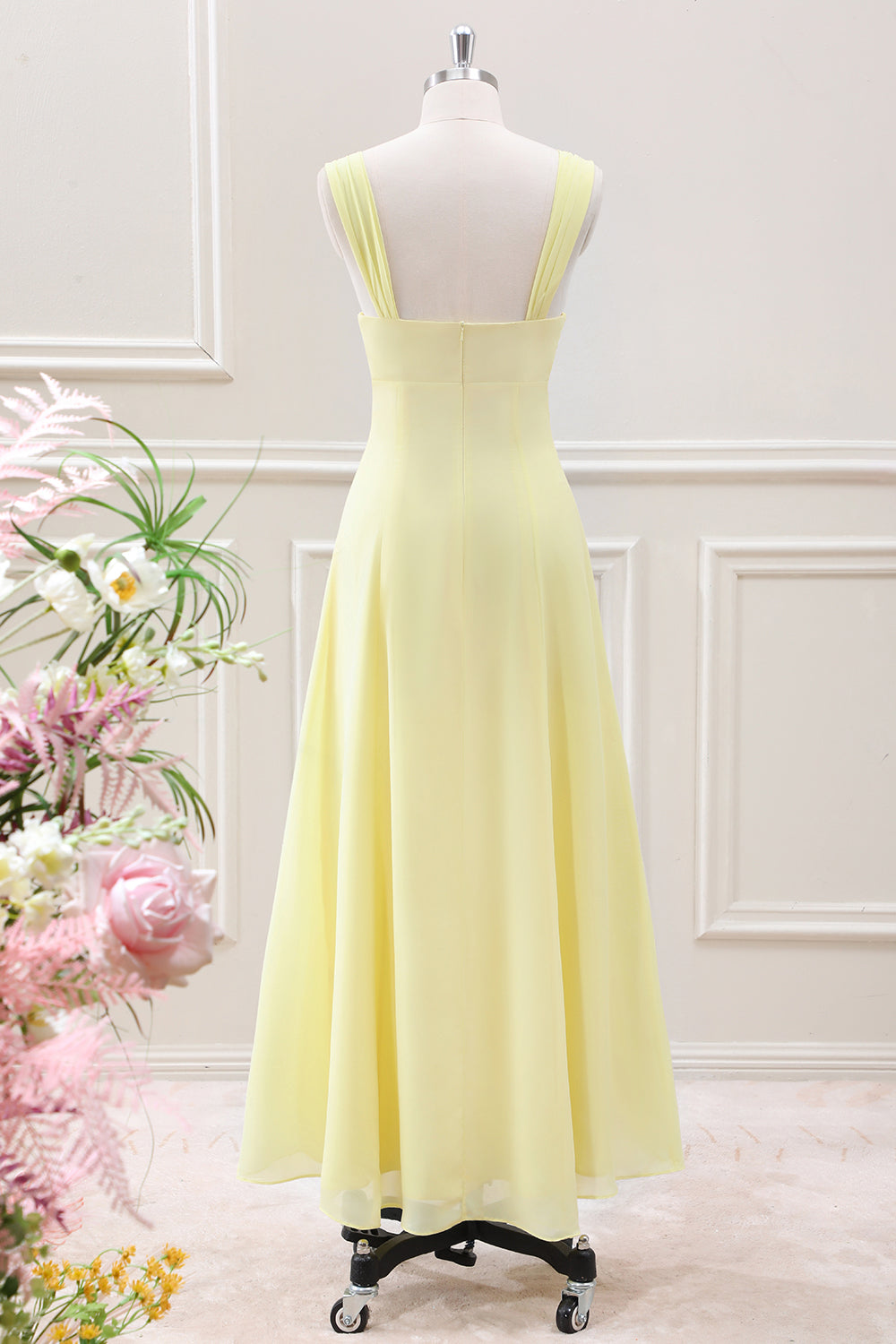 Berylove Women Lemon Yellow Bridesmaid Dress A Line Keyhole Tea Length Wedding Guest Dress, chiffon color / custom Berylove Women Lemon Yellow Bridesmaid Dress A Line Keyhole Tea Length Wedding Guest Dress, chiffon color / custom