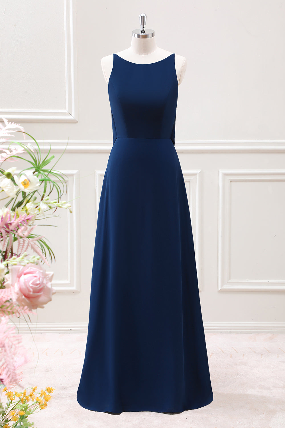 Berylove Women A Line Navy Backless Maxi Dress Sleeveless Wedding Guest Dress, Navy / US14 Berylove Women A Line Navy Backless Maxi Dress Sleeveless Wedding Guest Dress, Navy / US14