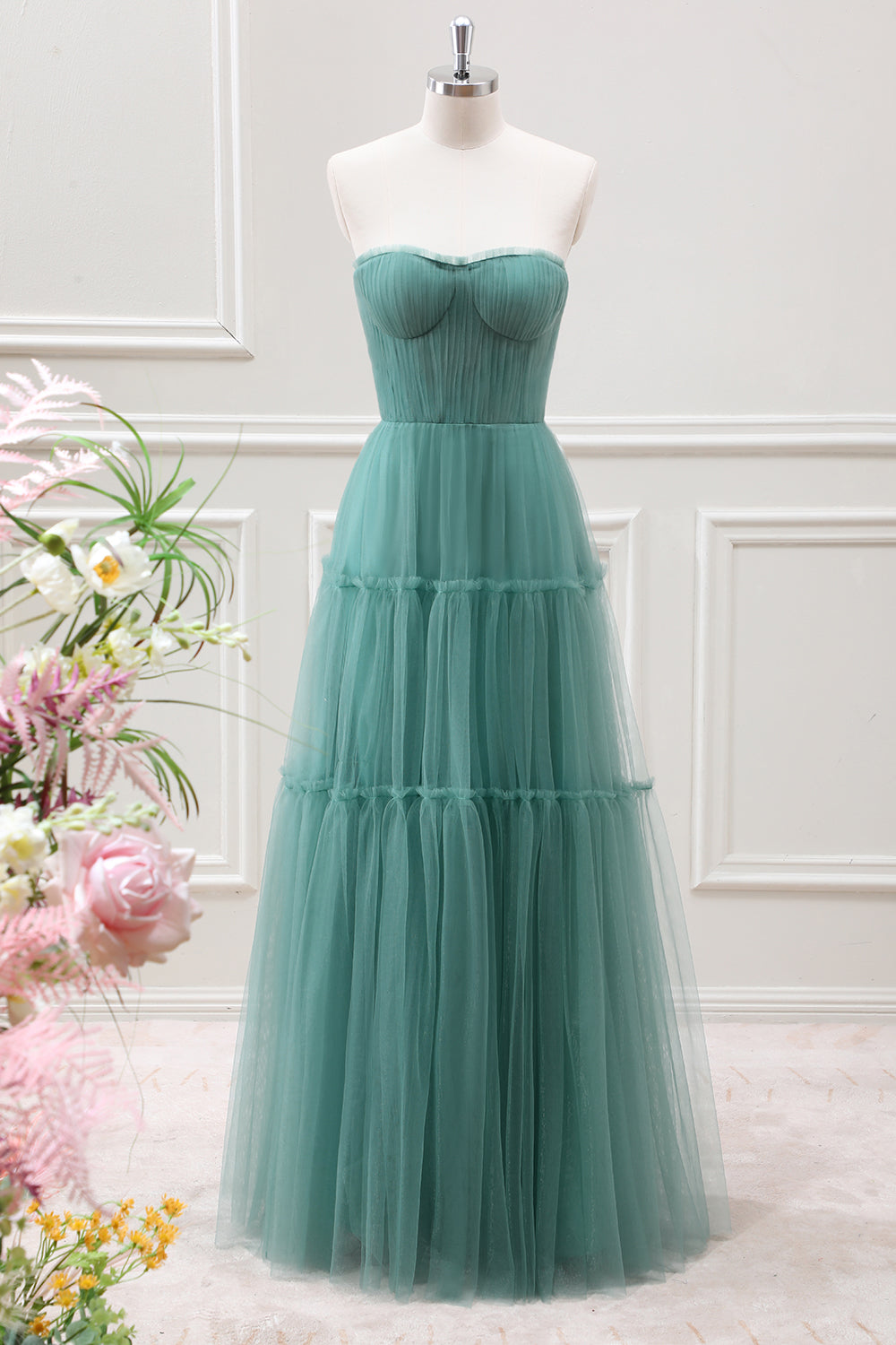 Berylove Women Eucalyptus Bridesmaid Dress Strapless Tulle A Line Wedding Guest Dress, Eucalyptus / US26W Berylove Women Eucalyptus Bridesmaid Dress Strapless Tulle A Line Wedding Guest Dress, Eucalyptus / US26W