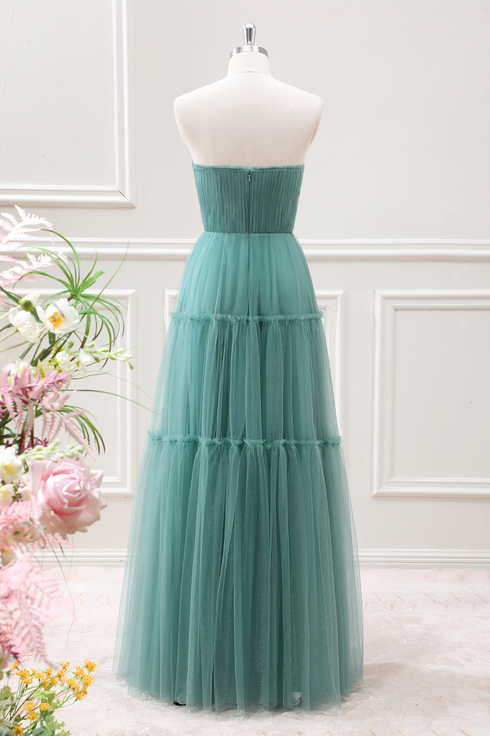 eucalyptus bridesmaid dress Berylove Women Eucalyptus Bridesmaid Dress Strapless Tulle A Line Wedding Guest Dress, Eucalyptus / US26W