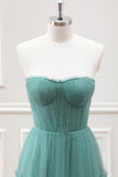 Strapless Tulle Eucalyptus A Line Maxi Dress