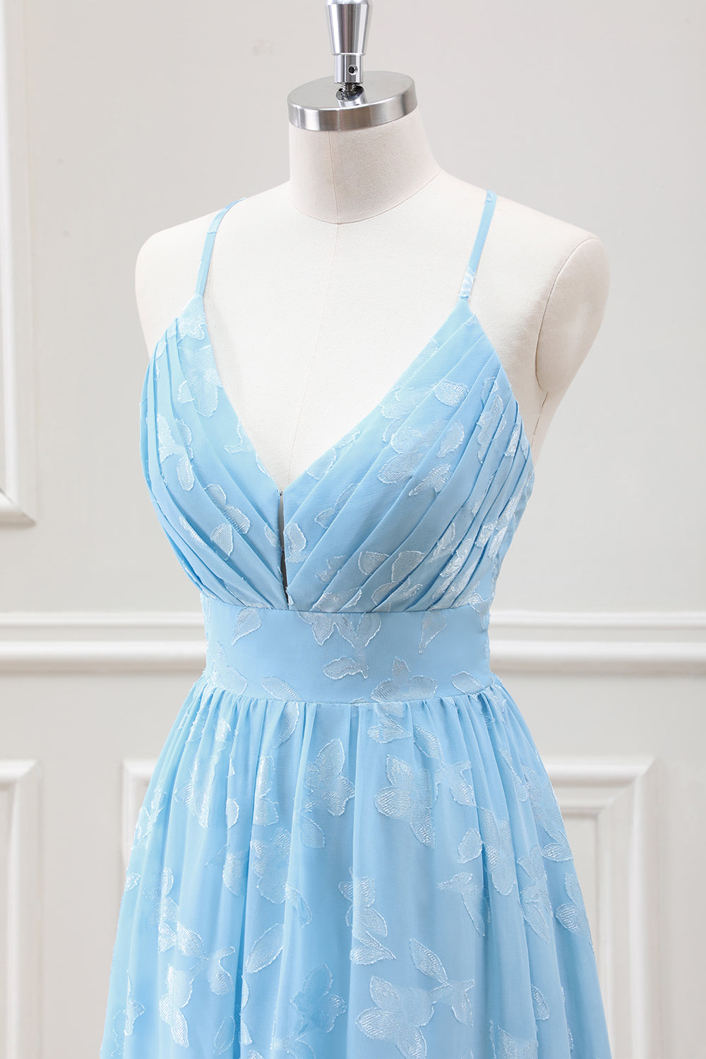 Berylove Women Light Blue Bridesmaid Dress A Line Pleated Maxi Wedding Guest Dress with Butterfly Appliques Berylove Women Light Blue Bridesmaid Dress A Line Pleated Maxi Wedding Guest Dress with Butterfly Appliques