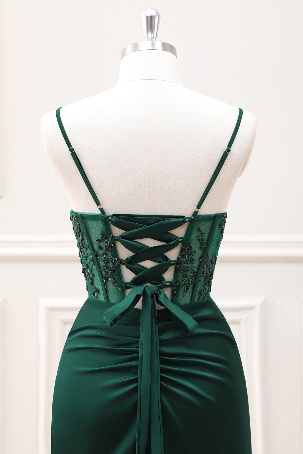 Berylove Women Dark Green Bridesmaid Dress with Slit Corset Mermaid Satin Maxi Wedding Guest Dress, Dark Green / US10 Berylove Women Dark Green Bridesmaid Dress with Slit Corset Mermaid Satin Maxi Wedding Guest Dress, Dark Green / US10