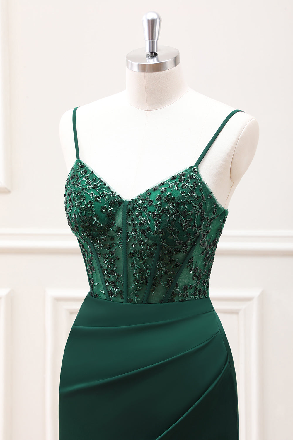 Berylove Women Dark Green Bridesmaid Dress with Slit Corset Mermaid Satin Maxi Wedding Guest Dress, Dark Green / US10 Berylove Women Dark Green Bridesmaid Dress with Slit Corset Mermaid Satin Maxi Wedding Guest Dress, Dark Green / US10