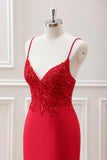 Glitter Red Bodycon Spaghetti Straps Sequined Mini Dress