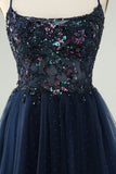 Glitter Navy A-Line Sequined Tulle Mini Dress