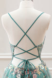 Green A Line Beaded Sequined Corset Tulle Mini Dress