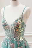 Green A Line Beaded Sequined Corset Tulle Mini Dress