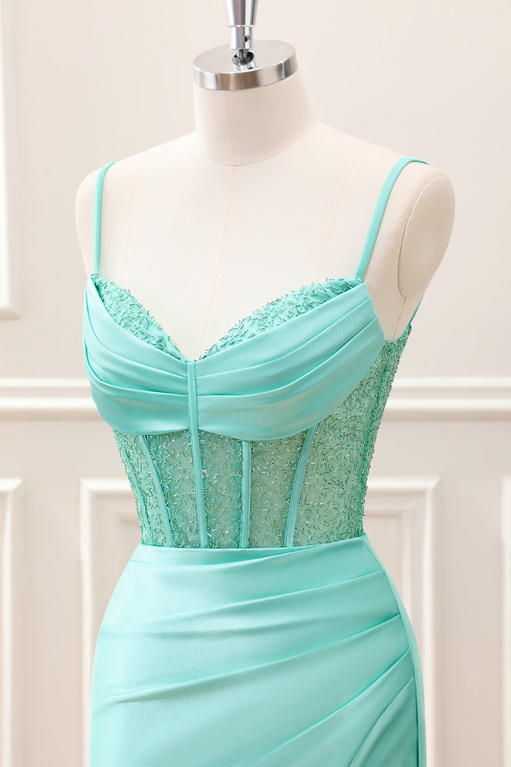 Berylove Women Light Green Homecoming Dress with Slit Spaghetti Straps Bodycon Corset Satin Mini Cocktail Party Dress, Light Green / US8 Berylove Women Light Green Homecoming Dress with Slit Spaghetti Straps Bodycon Corset Satin Mini Cocktail Party Dress, Light Green / US8