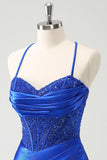 Sparkly Royal Blue Tight Corset Mini Dress with Lace Up Back