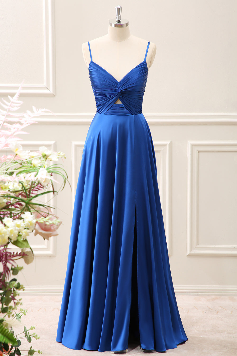 Berylove Women Ink Blue A Line Satin Bridesmaid Dress Keyhole Pleated Maxi Wedding Guest Dress, Ink Blue / US10 Berylove Women Ink Blue A Line Satin Bridesmaid Dress Keyhole Pleated Maxi Wedding Guest Dress, Ink Blue / US10