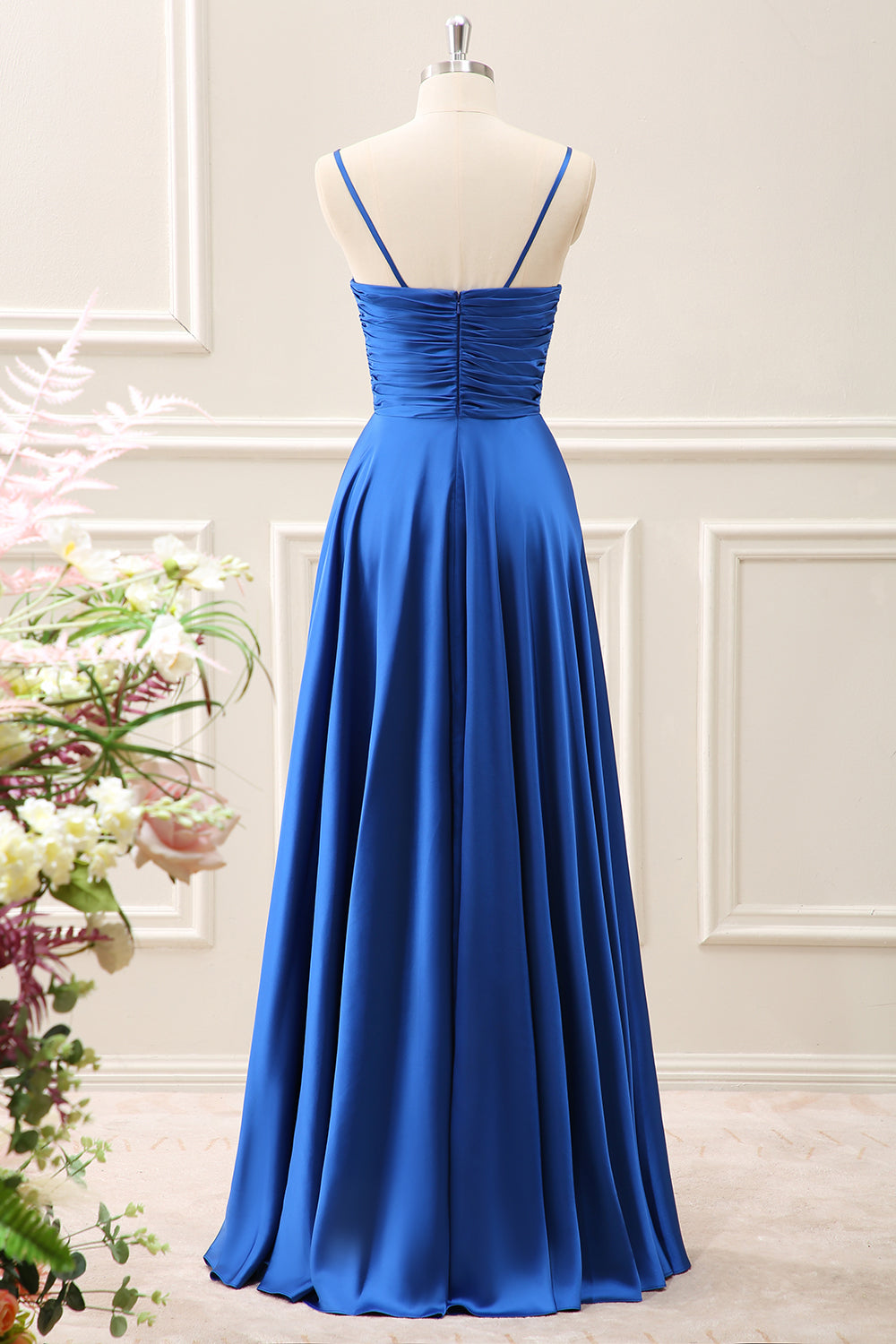 Berylove Women Ink Blue A Line Satin Bridesmaid Dress Keyhole Pleated Maxi Wedding Guest Dress, Burgundy / US10 Berylove Women Ink Blue A Line Satin Bridesmaid Dress Keyhole Pleated Maxi Wedding Guest Dress, Burgundy / US10