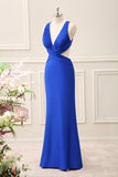 Royal Blue Cut Out V Neck Maxi Dress