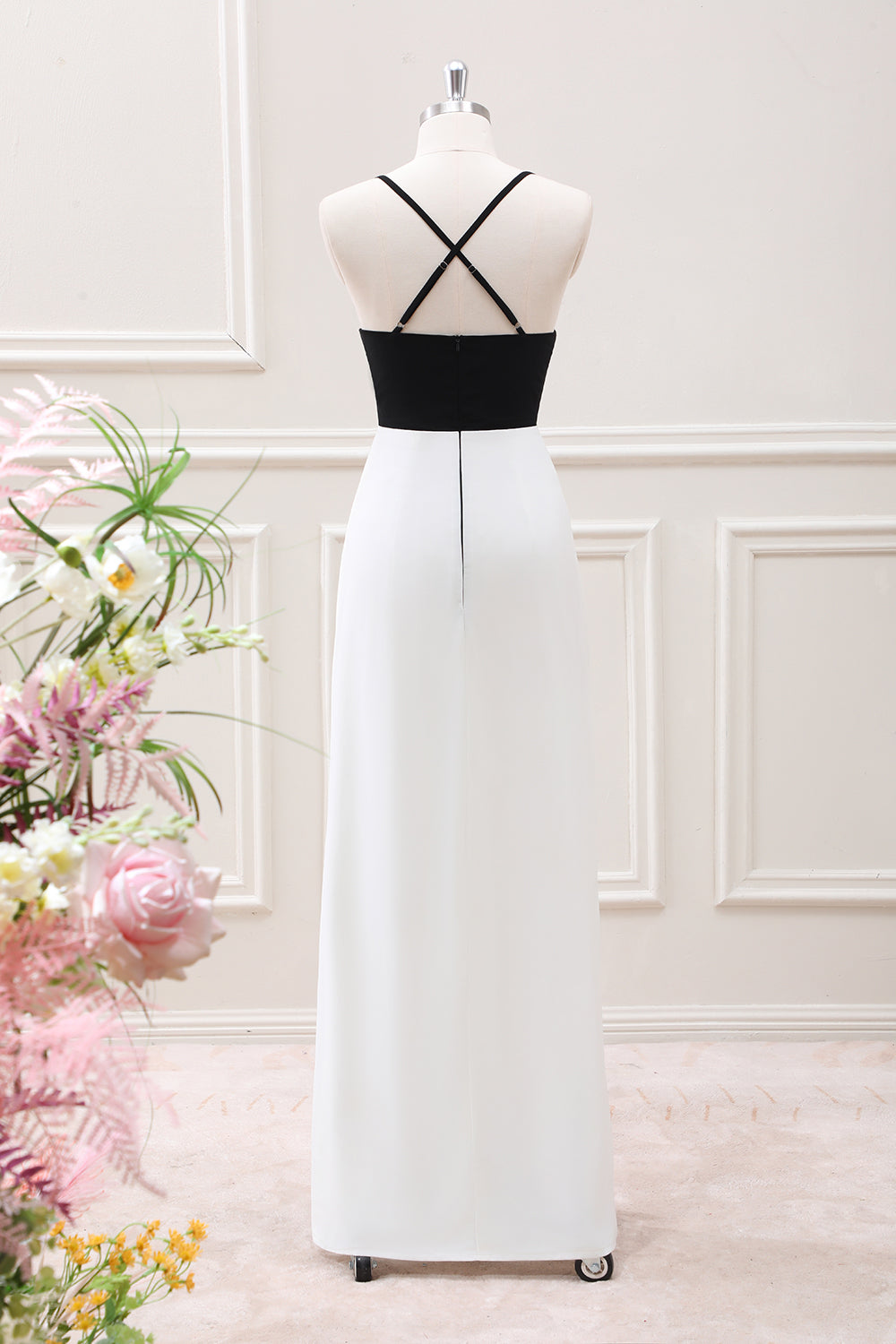 Berylove Women Black White Sheath Wedding Guest Dress Spaghetti Straps Maxi Dress with Slit Berylove Women Black White Sheath Wedding Guest Dress Spaghetti Straps Maxi Dress with Slit