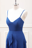 Dark Blue Spaghetti Straps A Line Maxi Dress with Ruffles