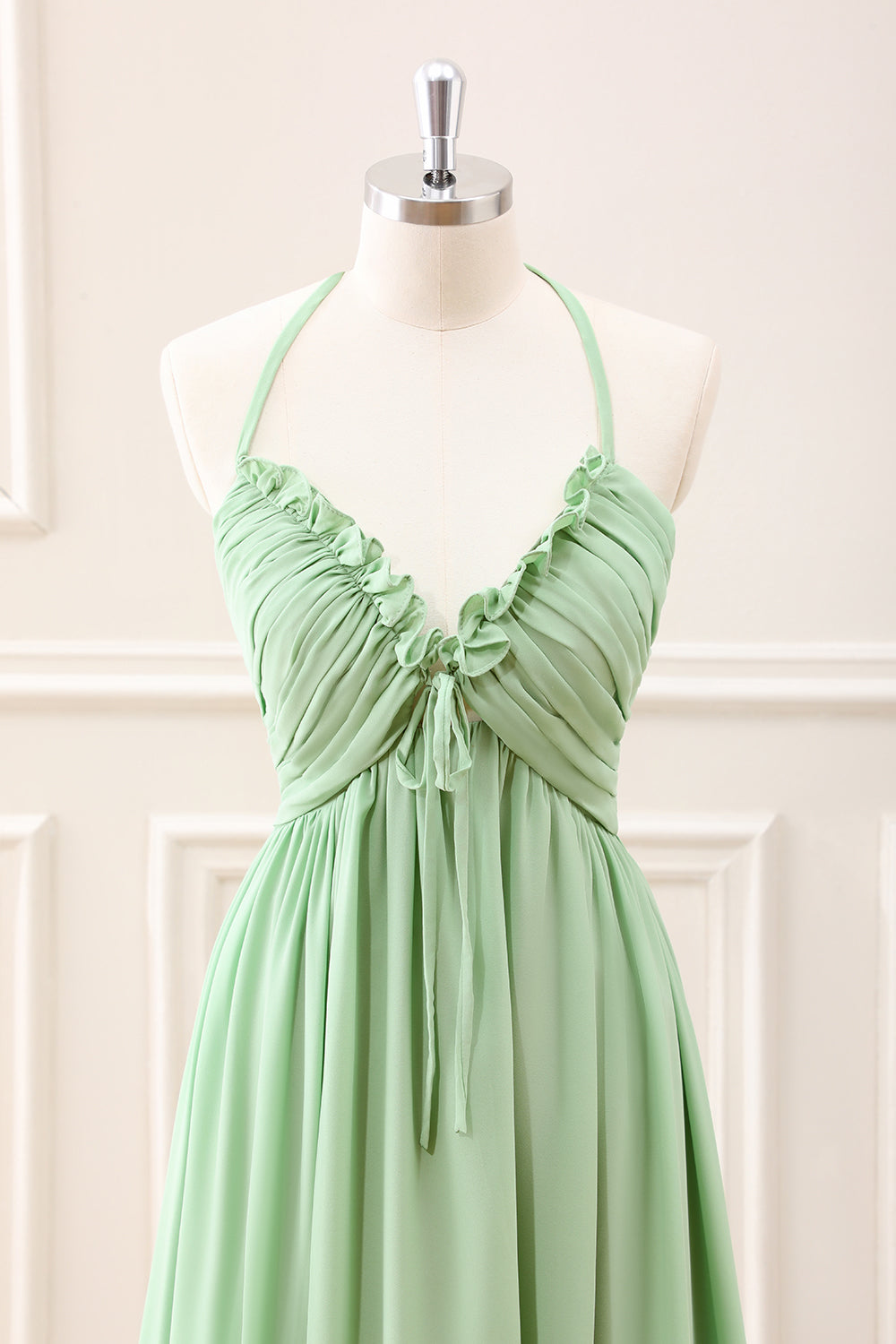 Berylove Women Light Green A Line Bridesmaid Dress Ruffled Backless Maxi Wedding Guest Dress with Lace-up Back Berylove Women Light Green A Line Bridesmaid Dress Ruffled Backless Maxi Wedding Guest Dress with Lace-up Back