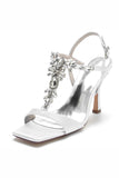 Rhinestones Royal Blue Open Toe Chunky Wedding Sandals