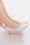 Elegant Lace Flower White Wedding Shoes
