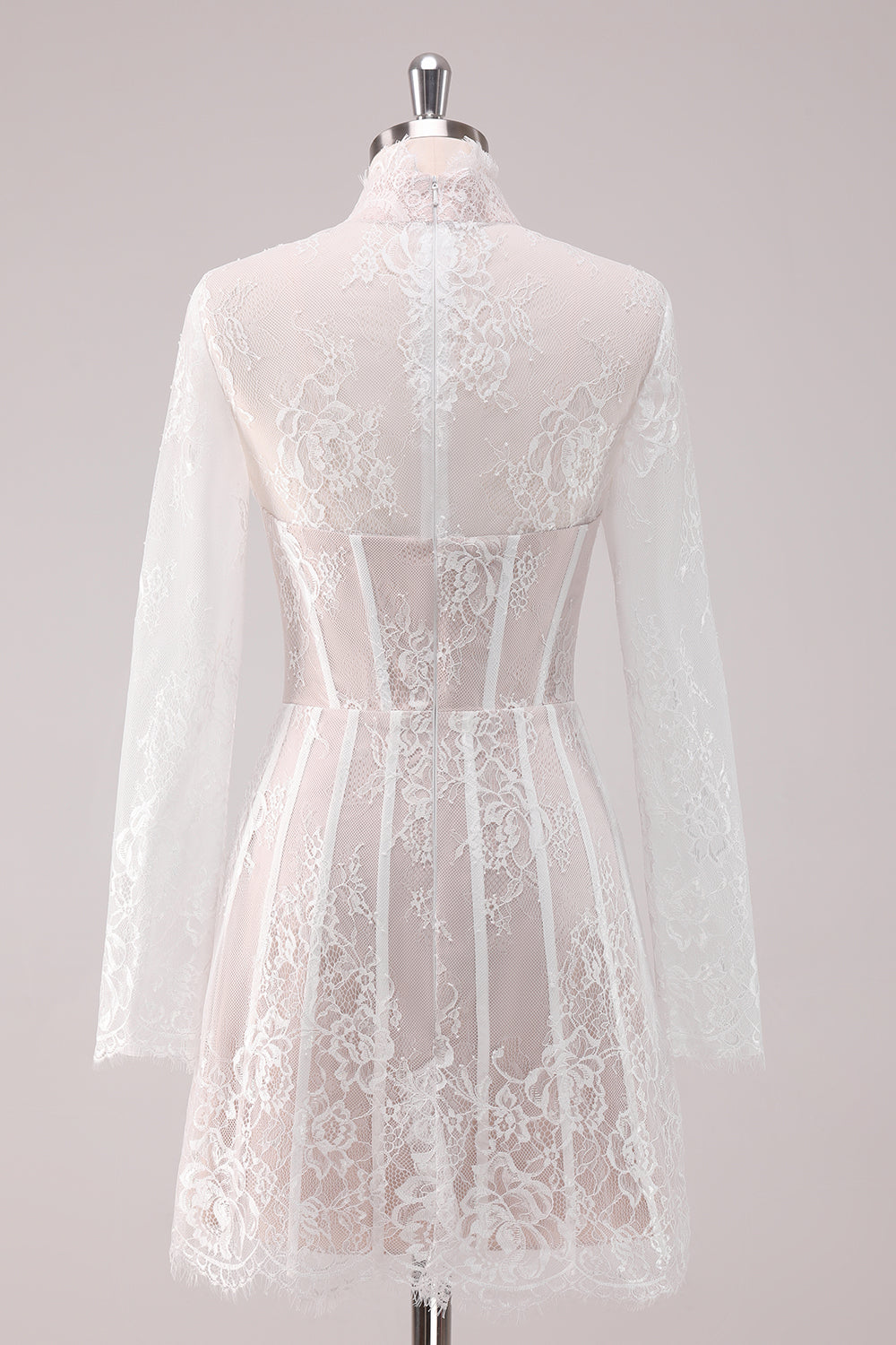 Berylove Women Delicate White Homecoming Dress Lace Corset Mini Dress with Long Sleeves, White / US10 Berylove Women Delicate White Homecoming Dress Lace Corset Mini Dress with Long Sleeves, White / US10