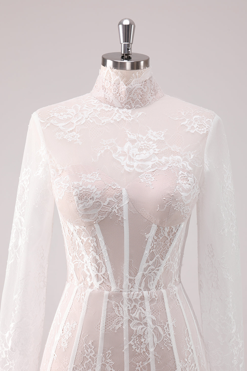 Berylove Women Delicate White Homecoming Dress Lace Corset Mini Dress with Long Sleeves, White / US10 Berylove Women Delicate White Homecoming Dress Lace Corset Mini Dress with Long Sleeves, White / US10