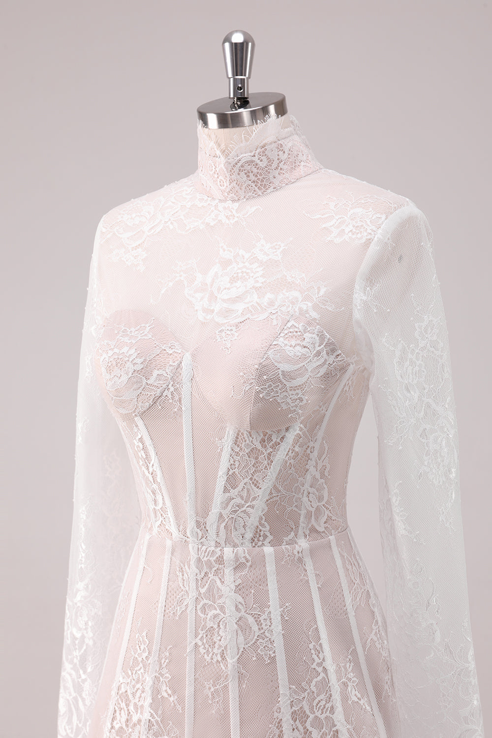 Berylove Women Delicate White Homecoming Dress Lace Corset Mini Dress with Long Sleeves, White / US10 Berylove Women Delicate White Homecoming Dress Lace Corset Mini Dress with Long Sleeves, White / US10