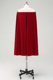 Burgundy Boat Neck Knee Length Wedding Guest Dress with Cape