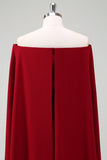 Burgundy Boat Neck Knee Length Wedding Guest Dress with Cape