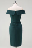 Dark Green Ruffled Off the Shoulder Cocktail Dress