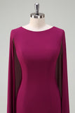 Grape Round Neck Knee Length Dress with Cape