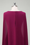 Grape Round Neck Knee Length Dress with Cape