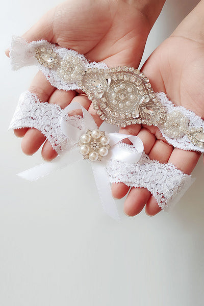 Berylove Pearl Rhinestone Lace Bridal Garter Set Berylove Pearl Rhinestone Lace Bridal Garter Set
