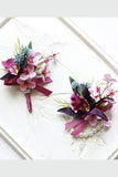 Wedding Burgundy Wrist Corsage and Boutonniere Set