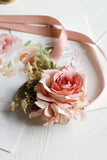 Romantic Apricot Wrist Corsage and Boutonniere Set for Wedding