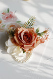 Romantic Apricot Wrist Corsage and Boutonniere Set for Wedding