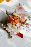 Romantic Apricot Wrist Corsage and Boutonniere Set for Wedding