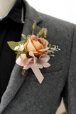 Romantic Apricot Wrist Corsage and Boutonniere Set for Wedding