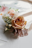 Romantic Apricot Wrist Corsage and Boutonniere Set for Wedding