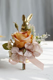 Romantic Apricot Wrist Corsage and Boutonniere Set for Wedding