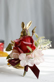Romantic Apricot Wrist Corsage and Boutonniere Set for Wedding