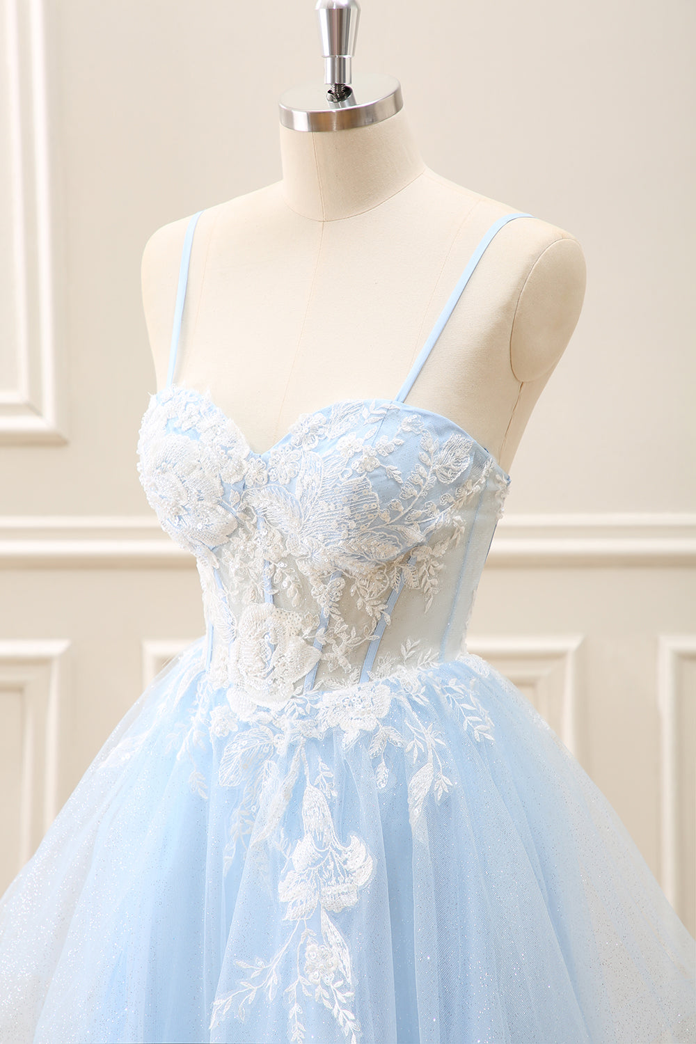 Berylove Women Elegant Blue A Line Corset Homecoming Dress Spaghetti Straps Tulle Mini Cocktail Dress with Appliques, Blue / US10 Berylove Women Elegant Blue A Line Corset Homecoming Dress Spaghetti Straps Tulle Mini Cocktail Dress with Appliques, Blue / US10