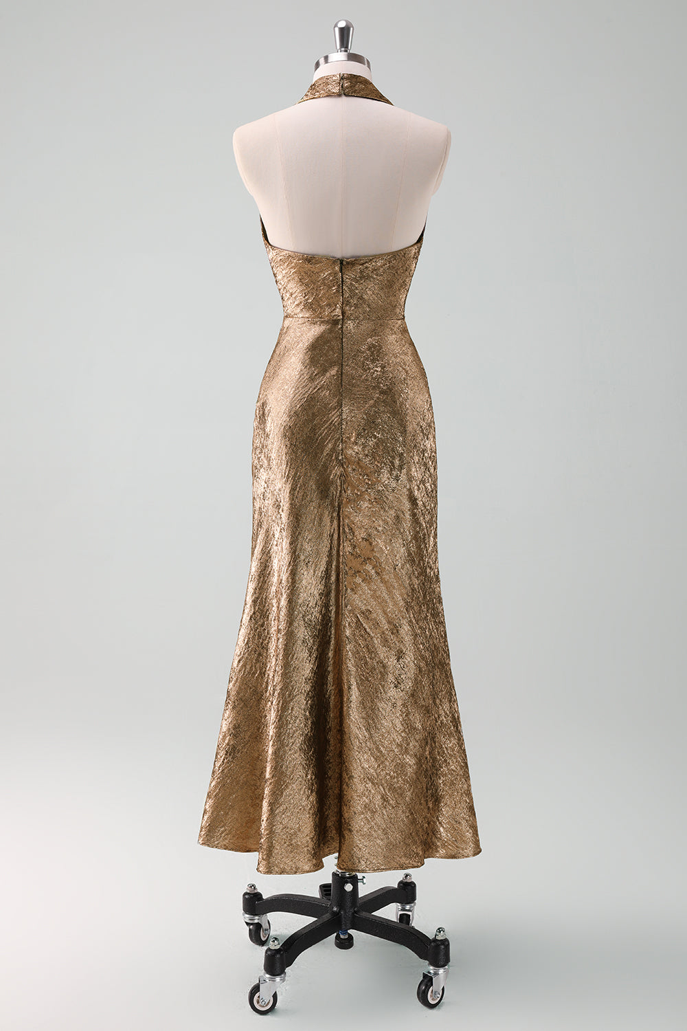 Berylove Women Glitter Golden Wedding Guest Dress Halter Sheath Tea Length Dress, Golden / US24W Berylove Women Glitter Golden Wedding Guest Dress Halter Sheath Tea Length Dress, Golden / US24W