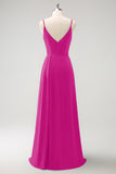 Dark Green Spaghetti Straps Ruche Long Bridesmaid Dress with Slit