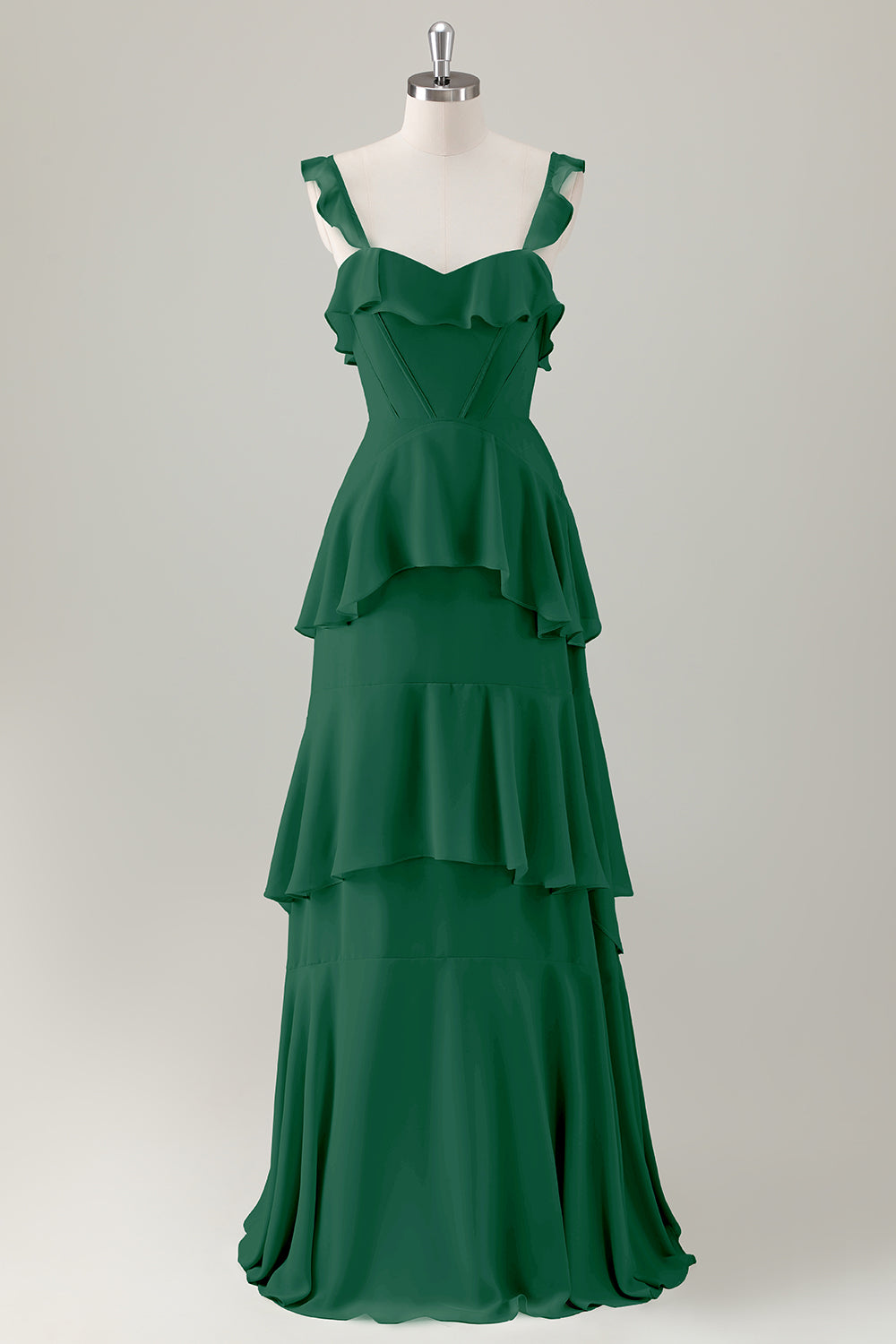 Berylove Women Light Green A Line Bridesmaid Dress Corset Tiered Ruffles Chiffon Maxi Wedding Guest Dress, Dark Green / US12 Berylove Women Light Green A Line Bridesmaid Dress Corset Tiered Ruffles Chiffon Maxi Wedding Guest Dress, Dark Green / US12