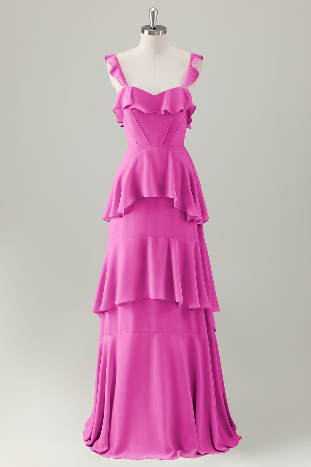 Berylove Women Light Green A Line Bridesmaid Dress Corset Tiered Ruffles Chiffon Maxi Wedding Guest Dress, Fuchsia / US10 Berylove Women Light Green A Line Bridesmaid Dress Corset Tiered Ruffles Chiffon Maxi Wedding Guest Dress, Fuchsia / US10